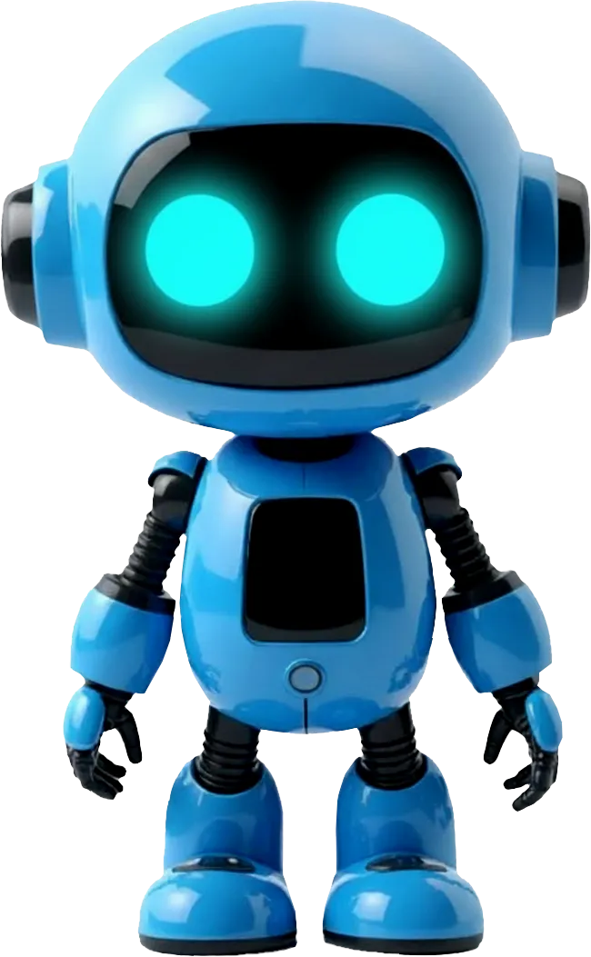Royal blue robot with eyes that follow your cursor